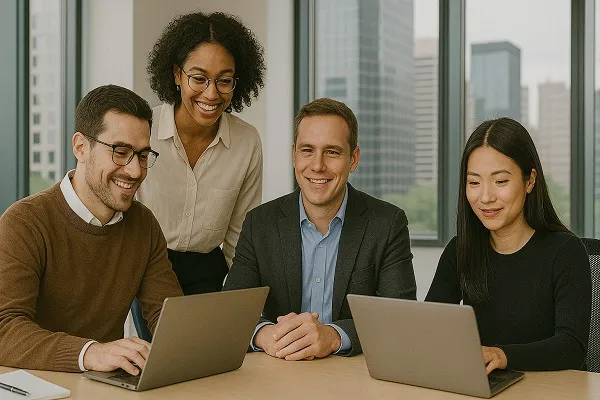 Parrot Branding professionals working together in a modern office.