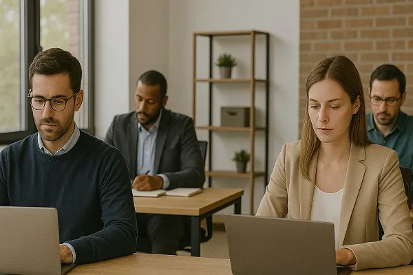 Parrot Branding professionals focused on their work in a modern office.