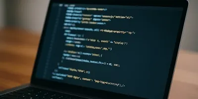 Website code displayed on a laptop screen, representing SEO-optimized coding for better Google rankings.
