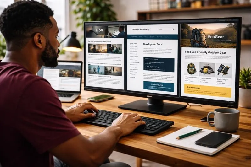 Developer using Eleventy to build multiple static websites including blogs, documentation, and online stores