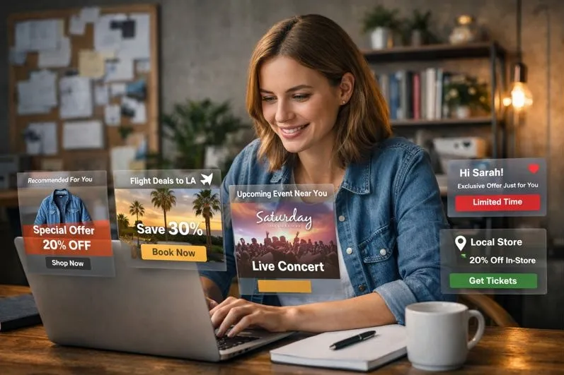 Person working on laptop creating personalized email campaigns using dynamic content blocks for targeted email marketing