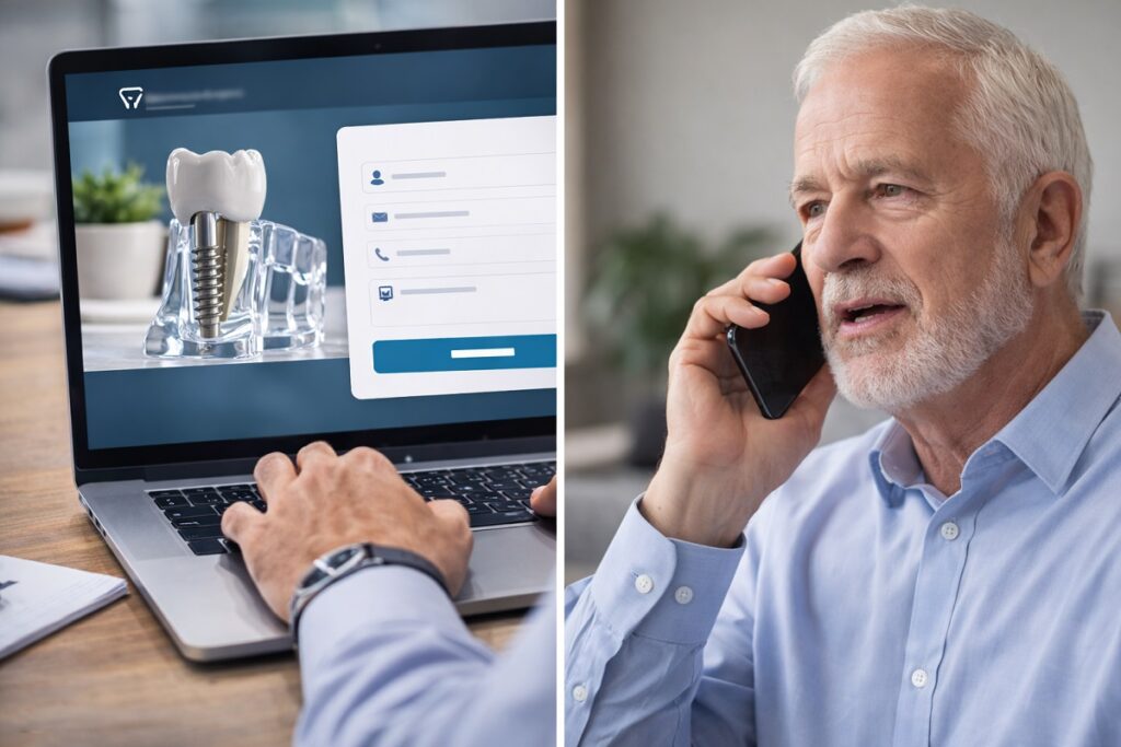 Dental implant lead generation through online consultation form and patient phone inquiry.