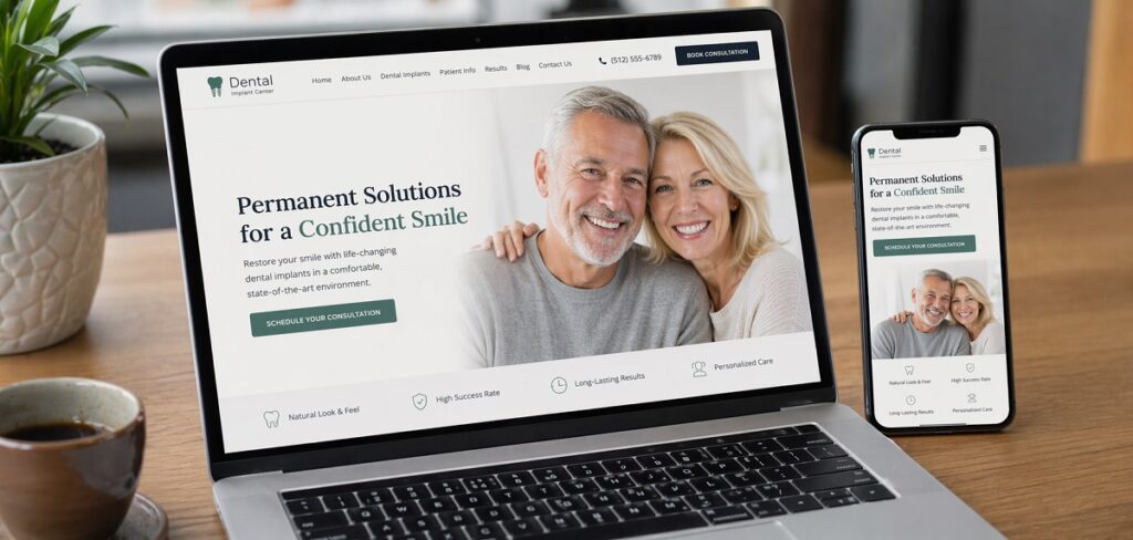 Dental implant website optimized for performance and user experience on desktop and mobile