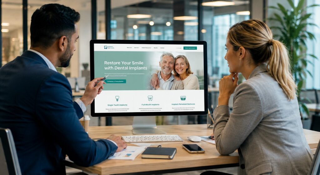 Dental implant website design strategy meeting for patient conversion and online growth