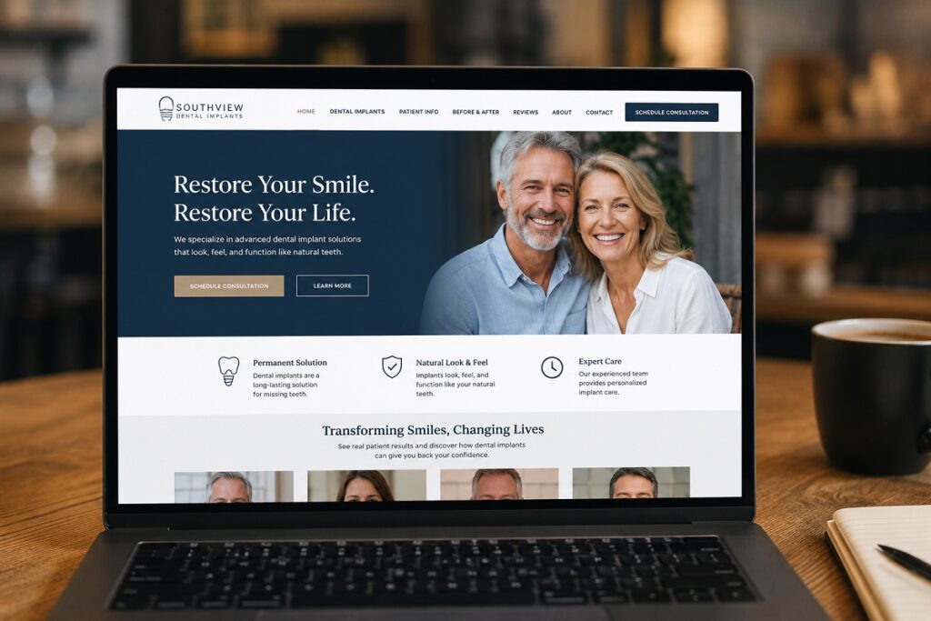 Dental implant website design optimized for patient conversions and online appointment scheduling
