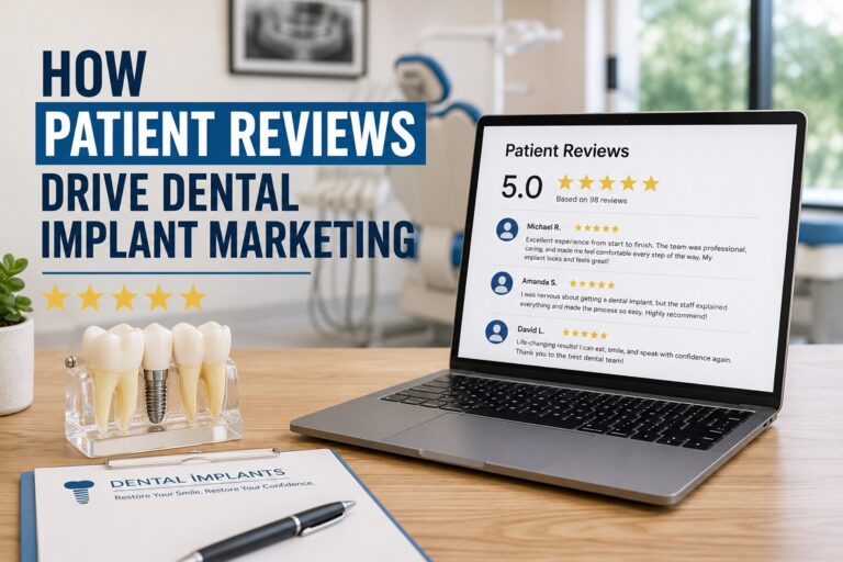 Patient reviews drive dental implant marketing through trust, credibility, and positive patient feedback.