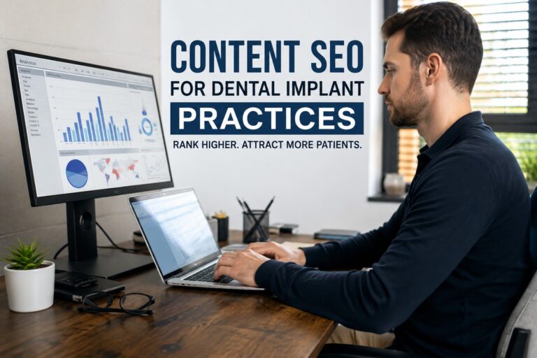 Content SEO for dental implant practices focused on higher Google rankings and patient acquisition.
