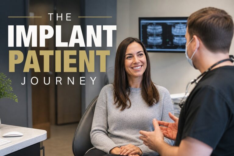 The implant patient journey from dental implant consultation to treatment and recovery.
