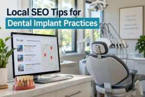 Local SEO tips for dental implant practices showing Google search visibility for dental implant services.