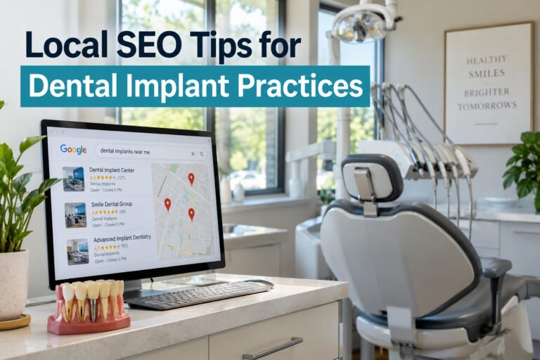 Local SEO tips for dental implant practices showing Google search visibility for dental implant services.